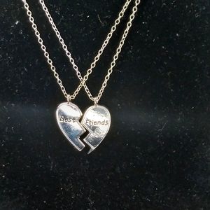 Best friend heart two chains two charms silver color